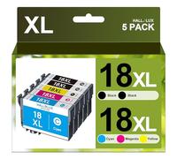 HALLOLUX 18 XL Confezione da 5 Compatibili per Epson 18XL 18 Cartucce per Expression Home XP-322 XP-305 XP-215 XP-225 XP-412 XP-422 XP-415 XP-325 XP-312 (2Nero 1Ciano 1Magenta 1Giallo)