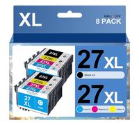 HALLOLUX 27XL Compatibili Cartucce per Epson 27XL 27 XL Multipack per Epson WF 3620 Workforce WF-7610 WF-3620 WF-7620 WF-7720 WF-7715 WF-7210 WF-3640 WF-7710 (2Nero 2Ciano 2Magenta 2Giallo, 8-Pack)