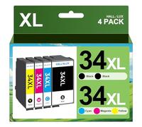 HALLOLUX 34XL Multipack Compatibili per Cartucce d'inchiostro Epson 34 34XL per Epson Workforce Pro WF-3720DWF WF-3725DWF WF-3720 WF-3725 WF3720 WF3725 (Nero Ciano Magenta Giallo, 4-Pack)