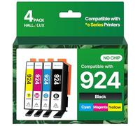 HALLOLUX 924 Cartucce d'inchiostro (Senza Chip) Compatibili per HP 924 per OfficeJet 8120e 8122e 8124e 8125e per OfficeJet Pro 8130e 8132e 8134e 8138e 8139e (4 Pack)