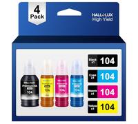 HALLOLUX Compatibili per Epson 104 Inchiostro per EcoTank ET-2710 ET-2711 ET-2712 ET-2714 ET-2715 ET-2720 ET-2721 ET-2726 ET-4700 (Nero Ciano Magenta Giallo, 4-Pack)