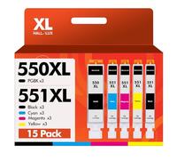 HALLOLUX PGI-550XL CLI-551XL Compatibili per Canon 550 551 XL Cartucce d'inchiostro per Pixma IP7250 MX925 MX725 MX920 IX6850 IP7200 MG5400 MG5450 MG5650 MG6450 (Nero Ciano Magenta Giallo, 15-Pack)