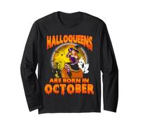 Halloqueens Queens Are Born in October Birthday Halloween Maglia a Manica