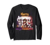 HalloThanksMas Australian Shepherd Spooky Thankful Merry Maglia a Manica