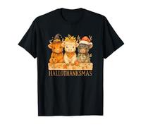 Hallothanksmas Highland Cow Trio Halloween Thanksgiving Maglietta