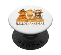 Hallothanksmas Highland Cow Trio Halloween Thanksgiving PopSockets PopGrip Adesivo