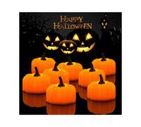 Halloween 12 Pack LED Pumpkin Lights, Jack-O'-Lantern, Small Orange Flickering Tea Lights