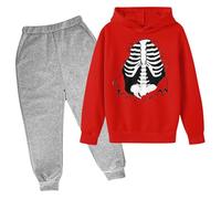 Halloween 34Pz Set Completo Sportivo Bambino Stampa di Scheletro Tuta Neonato Unisex Felpa Halloween Bambino Maglietta Maniche Lunghe+Pantaloni con Elastico in Vita.