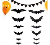 Halloween 3D Lighted Bats - 12PCS 3D LED Purple Bat Decorations - Led Bats | Battery Operated Hanging Wall Window Door Props | Indoor Outdoor Party Decor For Bedroom Living Room Dorm School