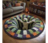 Halloween 3D Rug - Halloween Optical Illusion Rugs, 140*140cm Decorative Rug with Depth Pattern Theme-Ghost Skeleton Pumpkin Patterns Soft & Durable Fabric Gift for Halloween Fans & Home Parties (C)