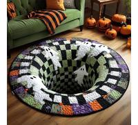 Halloween 3D Rug - Halloween Optical Illusion Rugs, 140*140cm Decorative Rug with Depth Pattern Theme-Ghost Skeleton Pumpkin Patterns Soft & Durable Fabric Gift for Halloween Fans & Home Parties (B)