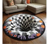 Halloween 3D Rug - Halloween Optical Illusion Rugs, 140*140cm Decorative Rug with Depth Pattern Theme-Ghost Skeleton Pumpkin Patterns Soft & Durable Fabric Gift for Halloween Fans & Home Parties (D)