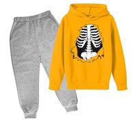 Halloween 46Pz Set Completo Sportivo Bambino Stampa di Scheletro Tuta Neonato Unisex Felpa Halloween Bambino Maglietta Maniche Lunghe+Pantaloni con Elastico in Vita.