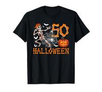 Halloween 50th Birthday Funny Scheleton Horror Carved Pumpkin Maglietta
