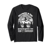 Halloween a luglio Funny Spooky Witch Flying Moon Scene Maglia a Manica