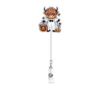 Halloween Acrylic Cow-shaped Retractable Id Clip, 360° Rotating Badge Holde | With 360 Degree Swivel Clip Badge Reels For School Employee Nurse Doctor Teacher