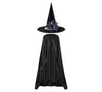 Halloween Adults Capes - Witch Cape, set di mantelli da mago | Cosplay Party Role Play Outfifit, costume di Halloween nero con cappello da illuminazione per adulti, uomini festival da donna che veston