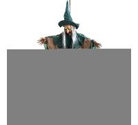 Halloween agganciabile, appesa, grandezza naturale che parla, occhi luminosi attivazione sonora decorazione esterna per prato, terrazza, giardino, festa Halloween Carnevale posteriore