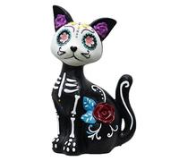 Halloween Animal Statue, Skeleton Dog Cat Resin Figurines, 8.27 X 10.63 X 4.13 Inches Compact Spooky Table Centerpieces for Indoor Outdoor Porch Patio Yard Bookshelf Living Room