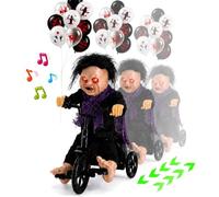Halloween Animatronic Clown sulla bicicletta muoversi avanti e indietro con | Sound & Touch Attivato Decorazione di Halloween, Ragazzo Zombie Raccapricciante In Bicicletta, Occhi Rossi Luminosi