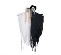 Halloween Animatronics Sposa Sposo Appeso Scheletro Fantasma Decorazione con Suono Attivato Spettrale Occhi Rossi Spettrali Coppia Bianco e Nero, Coppia Luminoso Pendente Fantasma Appeso per Halloween