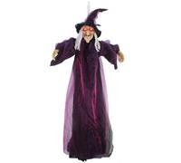 Halloween Animatronics Strega Decorazioni,A grandezza naturale appeso parlando animato con occhi,Decorazione rossa strega volante in piedi, strega