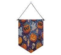 Halloween arancione paillettes zucca banner gancio per parete con asta telescopica banner bandiere decorazioni da cortile all'aperto per porte, pareti, finestre, giardini, cortile