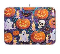 Halloween Arancione Paillettes Zucca Stendino Cucina Contatore Piatto Asciugatrice Mat Cucina XL Stuoia di asciugatura per Piatti 18 x 24