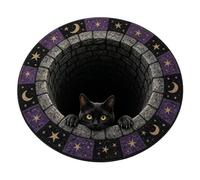 Halloween Area Rug, Round Black Cat Eyeballs Holiday Carpet Decor