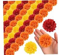 Halloween Arificial Calend Froomes Sheales 60pcs 2 Silk Marigold Flowers Heads Bulk Bulk Lifele-Sighir-Strato Ghiro Fai-da-Te per casa Matrimonio Halloween Party Orange Yellow Red Red
