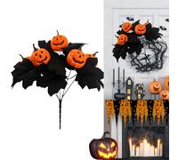 Halloween Artificial Pumpkin Bouquet - 2set Black Faux Pumpkin & Maple Leaf Arrangement | Spooky Table Centerpiece For Living Room, Kitchen, Bedroom