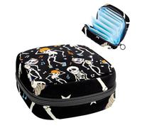 Halloween Ascolto Musica Scheletro Primo Periodo Kit per Ragazze, Tampone Salvaslip Mestruale, Supporto per Pad Allattamento con Cerniera, Sanitario Raccogliere Tovagliolo Bag Organizer