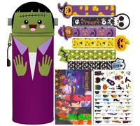 Halloween Astuccio 2-in-1-Silicone Set Kawaii Calve-Souris, portapenne impermeabile con cerniera, cancelleria che include matite, temperamatite, gomme, Bambino Verde 3, Kawaii
