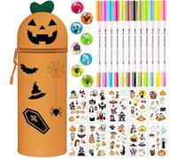 Halloween Astuccio 2-in-1-Silicone Set Kawaii Pipistrello, portapenne impermeabile con cerniera, cancelleria tra cui matite, temperamatite, gomme (zucca 3)