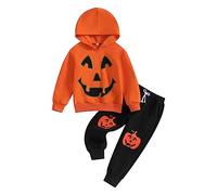 Halloween Baby Girl Vestiti Outfit Zucca/Scheletro Stampa Manica Lunga Cappuccio Pullover Felpa+Pantaloni Lunghi 2 Pz Autunno Inverno Set, Arancione, 4-5 Years