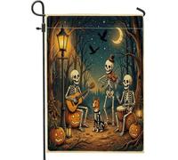 Halloween Basenji Dog Front Yard Backyard Juta Giardino Bandiere 30,5 x 45,7 cm Double Face per esterni, motivo scheletro per le vacanze piccole bandiere per prato, zucche casa all'aperto bandiere