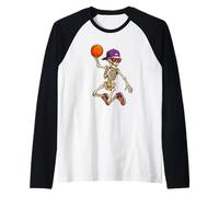 Halloween Basketball Skeleton Teens Spooky Basketball Player Maglia con Maniche Raglan