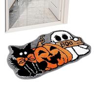 Halloween Bath Mat, Pumpkin Ghost Shower Rug, Black Cat Bath Mat, Plush Halloween Shower Rug, Non-Slip Welcome Mat, Soft Indoor Bath Mat, Seasonal Bathroom Decor, Halloween Decorative Mat, Cozy Bathro