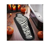 Halloween Bedroom Decor Black White Bathroom Rug Horror Decorations Non-Slip Coffin Bath Mats, Gothic Home Deco Funny Mummy Carpet 18x47 inch