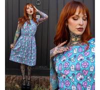 Halloween Bello Inquietante Stampa Cotone Abito da Tè con Tasche By Run E Fly