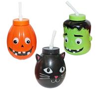 Halloween Bere Bicchieri Con Cannucce Set Di 3 Zucca Gatto Frankenstein