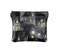 Halloween Black Haunted House Donna Piccola Borsa in Pelle Cambiamento Carino Accessori da Viaggio per Ragazze Donne Signore, Casa infestata nera di Halloween, Decorazione