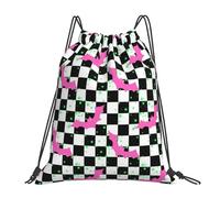 Halloween Black White Checkerboard Borsa con Cordoncino Unisex Sacca con Cordoncino Regolabile Borsa Palestra per Spiaggia Yoga Nuoto 36X42Cm