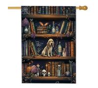 Halloween Bloodhound Dog Front Yard BackYard Linen Vertical House Flags 28x40 Double Sided per esterno, Scary Witchy Magic Books Puppy Home Print Flag, Pet Home Outdoor Pattern Flag