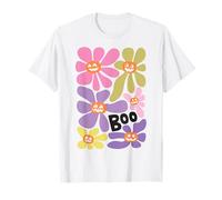 Halloween Boho Flower Boo Smiling Pumpkins Theme Maglietta