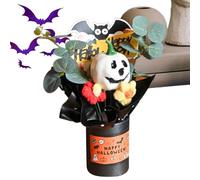 Halloween Bouquet Decor, Pumpkin Table Arrangement, 9.06x2.56 inches, Artificial Floral Display, Eucalyptus Leaf Accent, Seasonal Festive Styling, for Indoor Mantel Party Centerpiece Atmosphere Setup