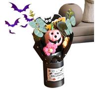 Halloween Bouquet, Table Centerpiece with Pumpkin and Faux Flowers, Artificial Floral Arrangement with Eucalyptus Leaves, Indoor Mantel Displays, and Halloween Atmosphere