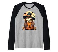 Halloween Bradipo Cappello Strega Zucca Spooky Maglia con Maniche Raglan