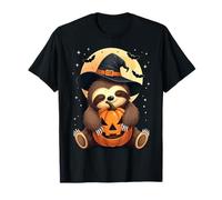 Halloween Bradipo Cappello Strega Zucca Spooky Maglietta