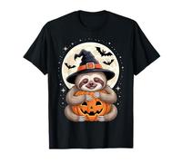 Halloween Bradipo Cappello Strega Zucca Spooky Maglietta